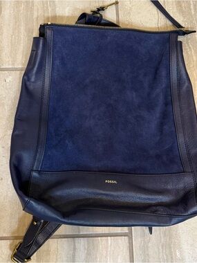 Fossil Navy Leather & Suede Convertible Backpack